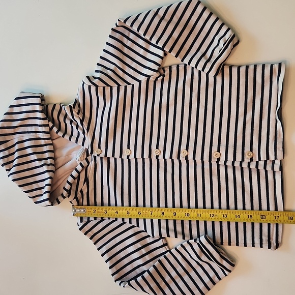 H&M Cream Black Striped Button Up Hoodie Sweatshirt Size 6-8 - Picture 4 of 7